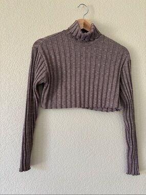 Zara Quilted Ribbed Cropped Turtleneck Sweater